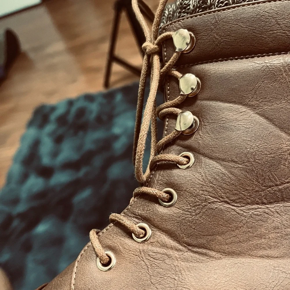 Lucky Top Tan Lace-Up Boots with Knit Cuff